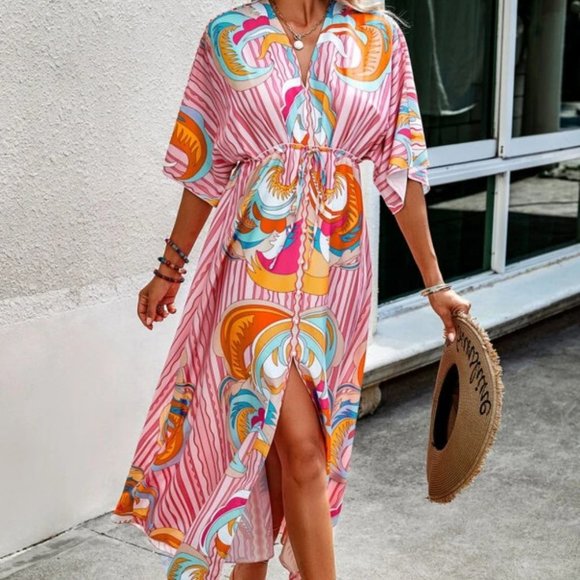 Frill Split Hem Batwing Sleeve Dress - Picture 5 of 5